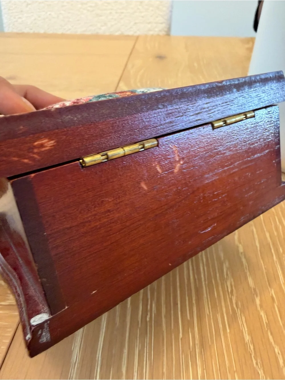 Heart-Top Wooden Jewelry Box with Floral Inset - Brown